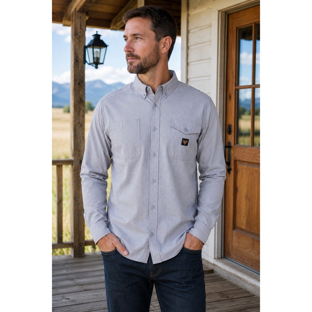 HAWX Work Gear Chambray Sun Protection Long‎ Sleeve Button Down Western Shirt L